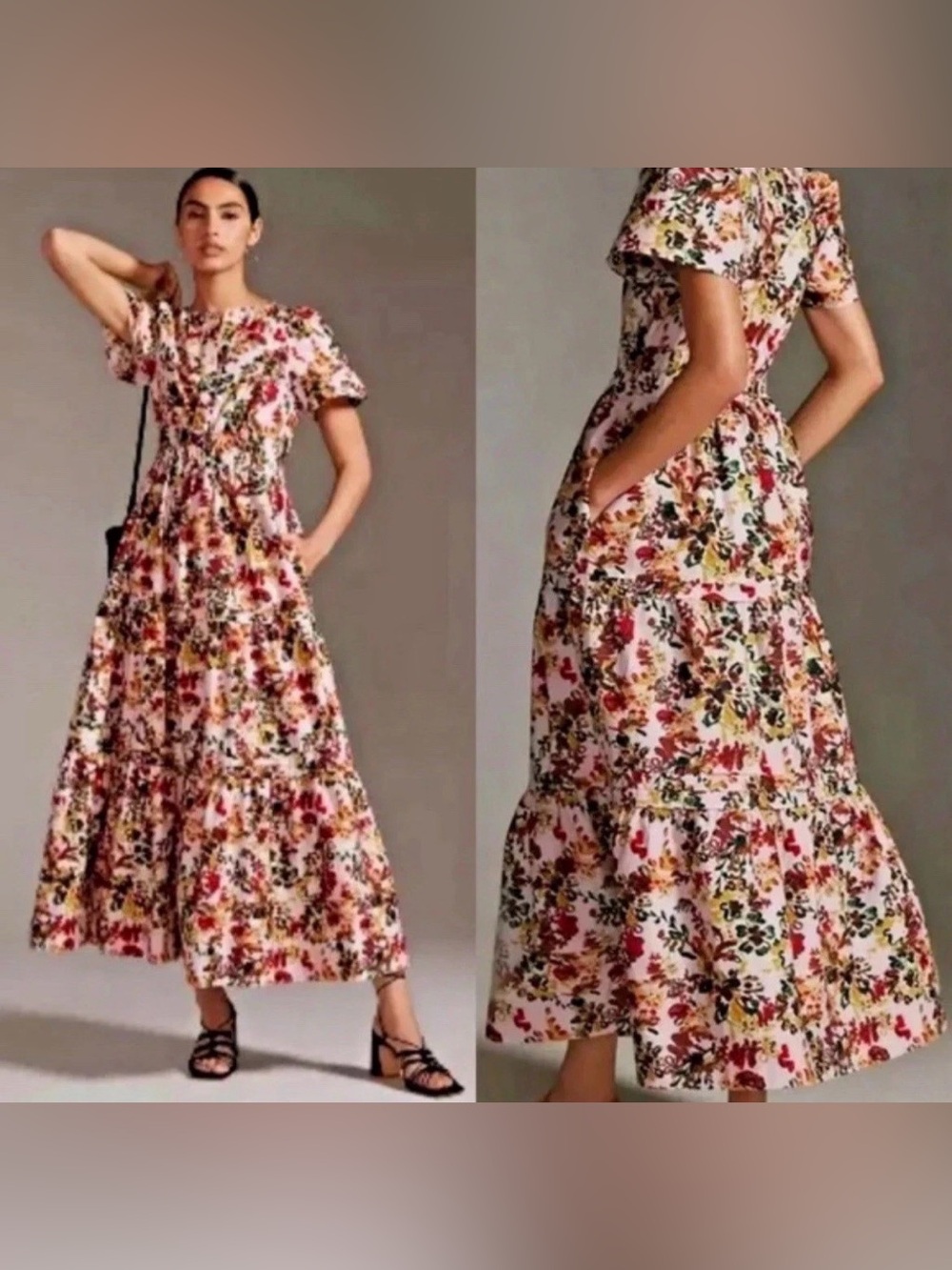 Anthropologie Maeve Somerset Tiered Maxi Dress pink floral Sm Cottage Romantic - Picture 2 of 16